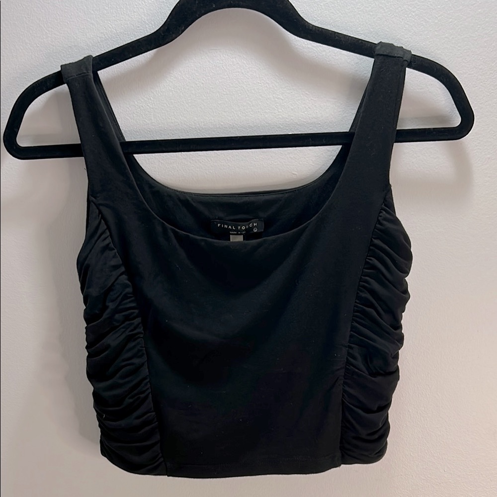 Final touch Size Large Black Women’s Crop Top Ruched Sides Fully Lined
